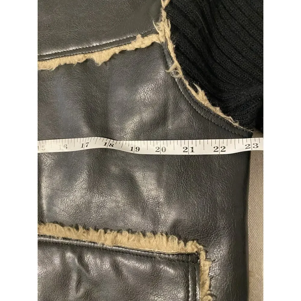 Sergie Platini Mens Italian Faux Leather Bomber Jacket Size Medium Sherpa Lined